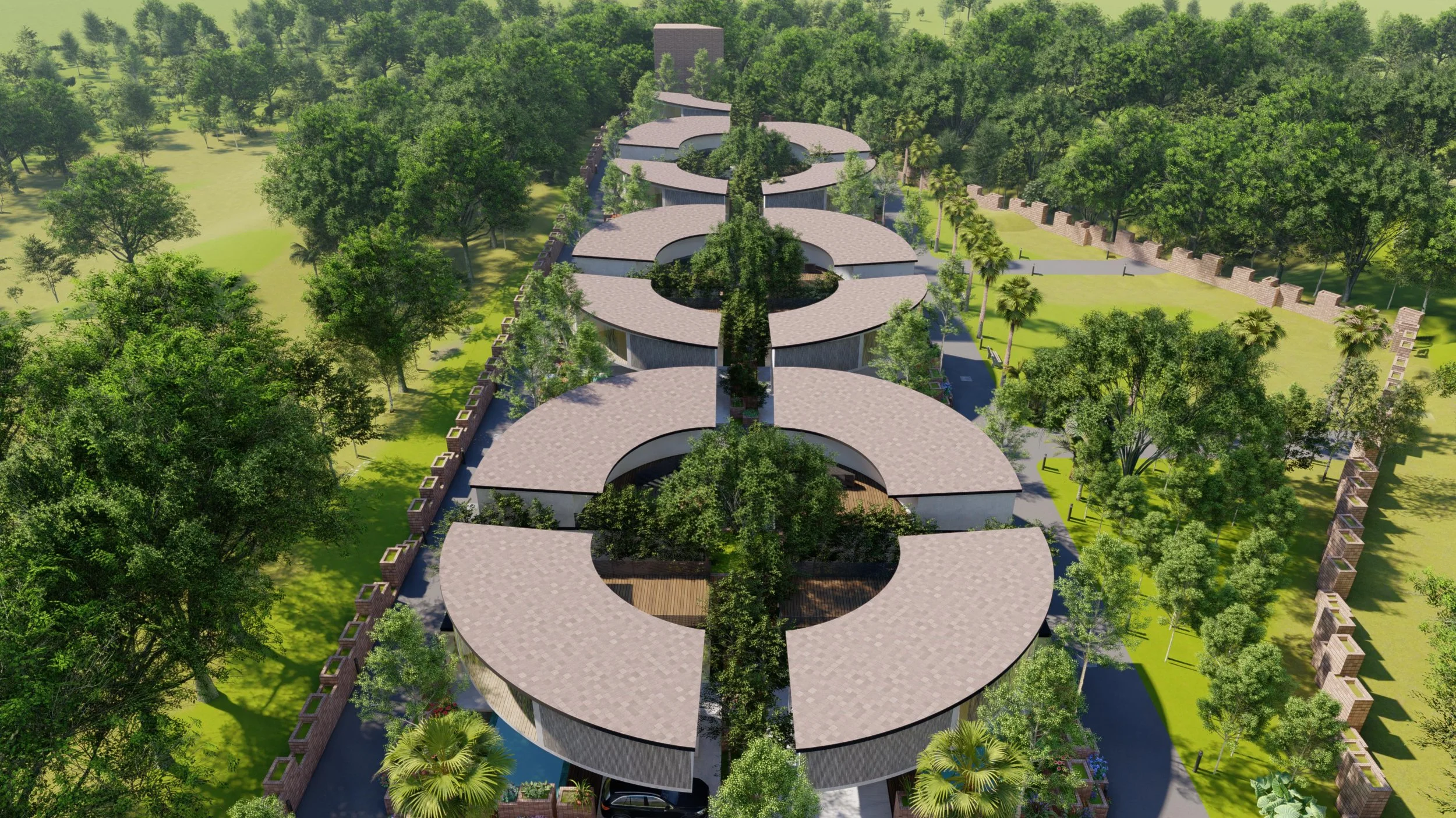 Pecatu Development, Uluwatu — mixed-use development of curved three-bedroom villas facing outwards