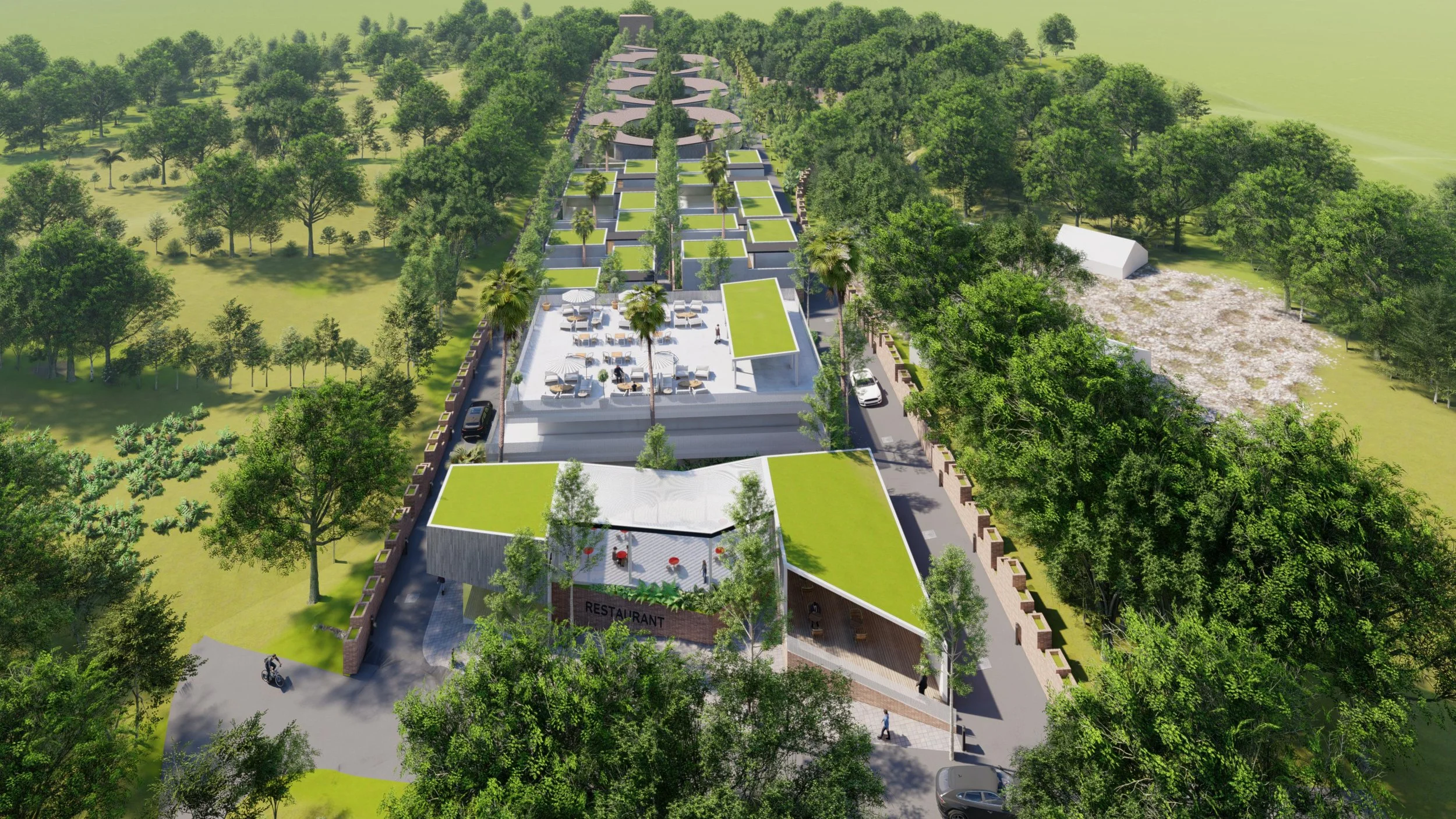 Pecatu Development — the commercial area of this mixed-use complex draws people in from street level, inviting them to feel the neighbourhood the project offers